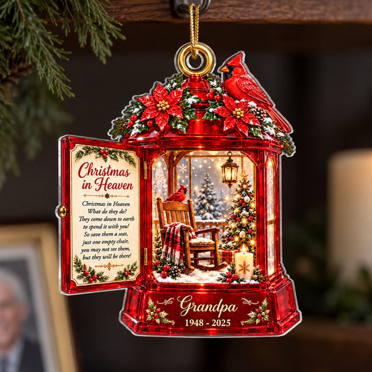 Christmas In Heaven Memorial Cardinal Lantern 2D Flat Printed - Personalized Acrylic Ornament - Christmas Memorial Keepsake For Family