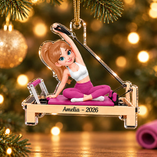 Custom Pilates Girl Name - Personalized Acrylic Ornament - Custom Christmas Gift for Pilates Lovers