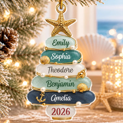 Custom Sea Glass Acrylic Ornament Personalized Christmas Birthday Gifts For Mom Dad Brother Sister Holiday Cheer Starts With Family