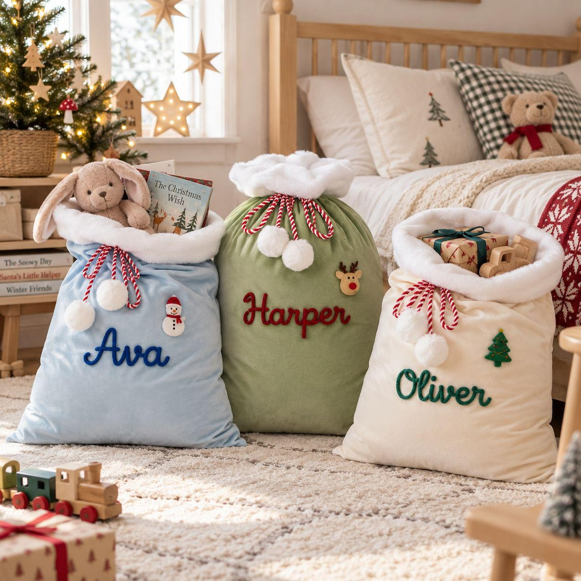 Personalized Custom Name Christmas Velvet Sacks For Kid TH10 171433