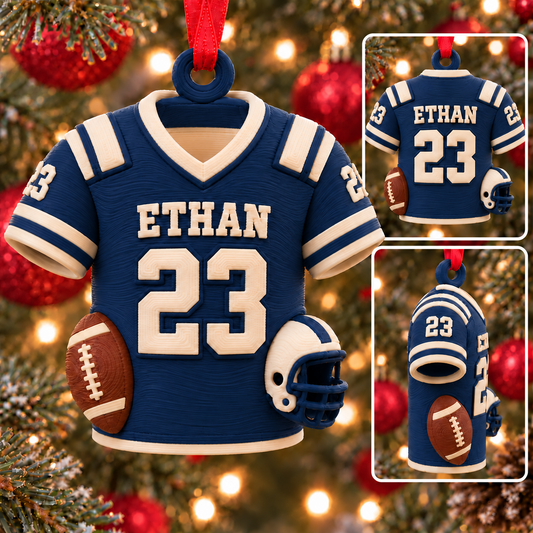 Personalized Football Jersey Ornament, 3D Printed PLA, Custom Name and Number, Football Player Christmas Gift
