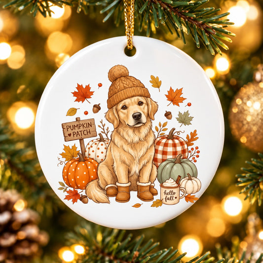 Custom Dog Photo Pumpkin Patch - Personalized Ceramic Ornament - Fall Gift for Dog Moms, Cat Moms, Pet Lovers