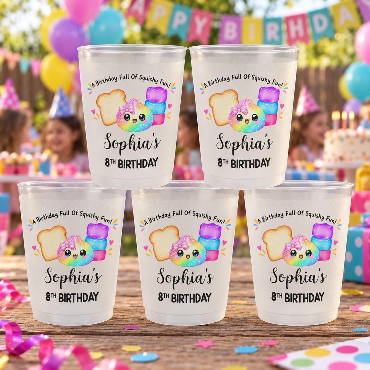 Birthday Decor For Squishy Hunter - Personalized Cups