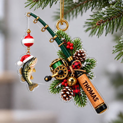 Fishing Rod Christmas 2D Flat - Personalized Acrylic Ornament - Christmas Gift For Fishing Lovers