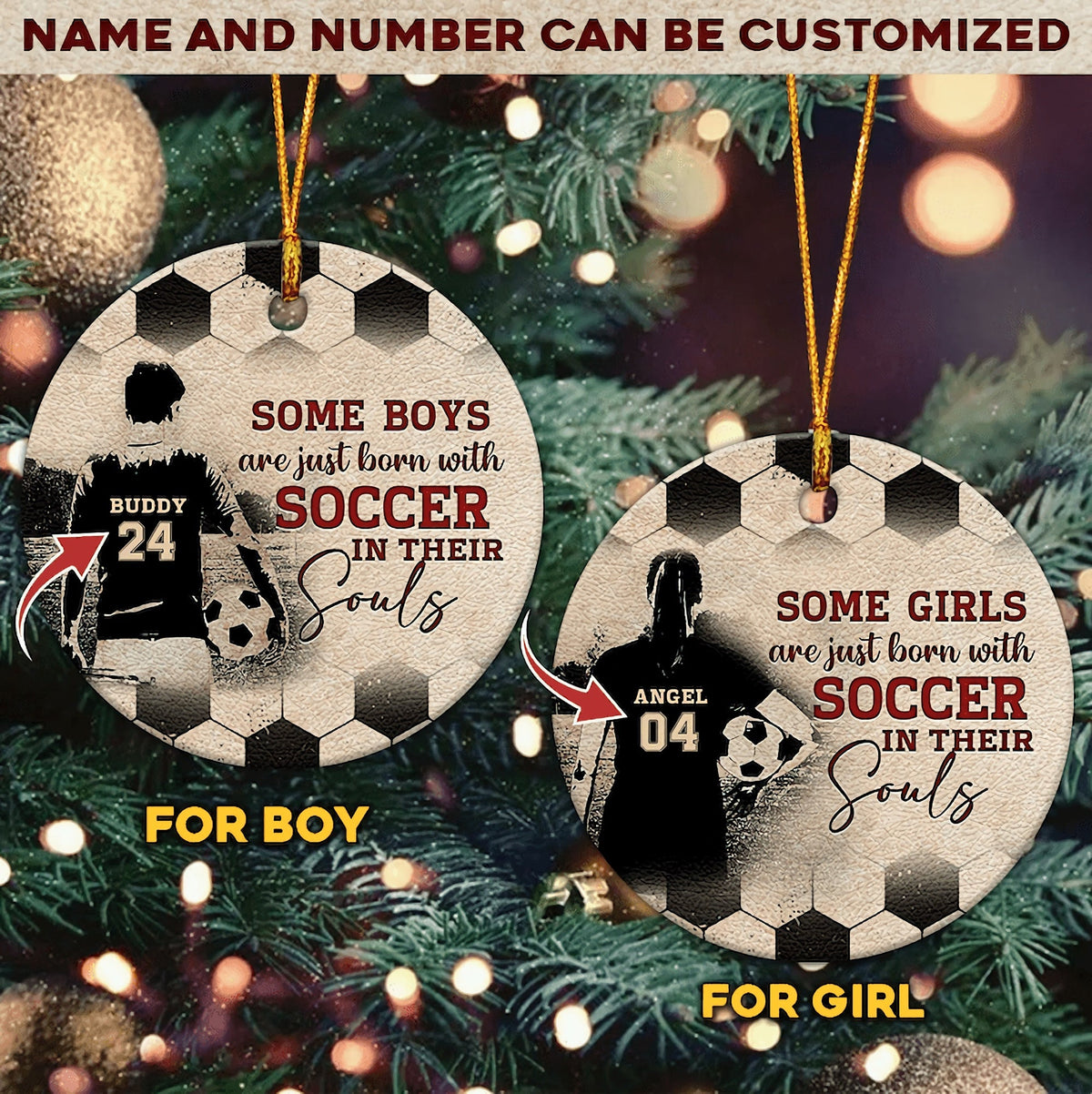 Personalized Soccer Boy & Girl Ornament, Born With Soccer Player Christmas Gift