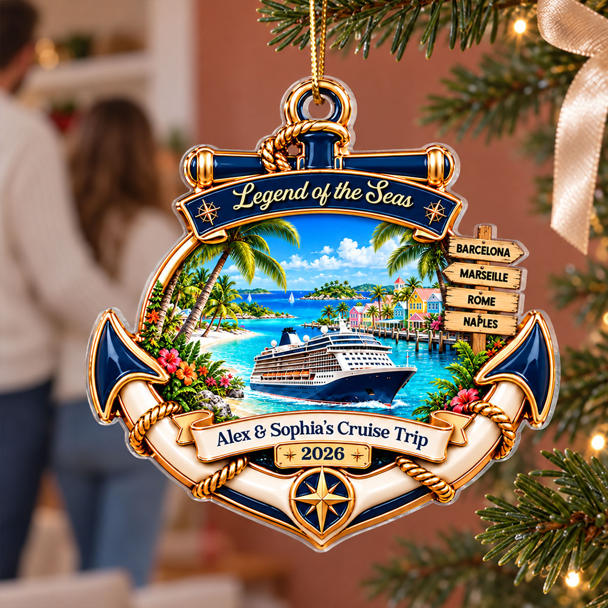 Cruise Destinations Directional Sign 2D Flat Printed - Personalized Acrylic Ornament - Cruise Trip Keepsake, Christmas Tree Decor For Family, Couples