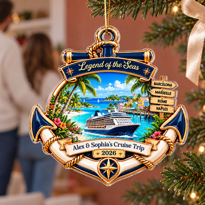 Cruise Destinations Directional Sign 2D Flat Printed - Personalized Acrylic Ornament - Cruise Trip Keepsake, Christmas Tree Decor For Family, Couples