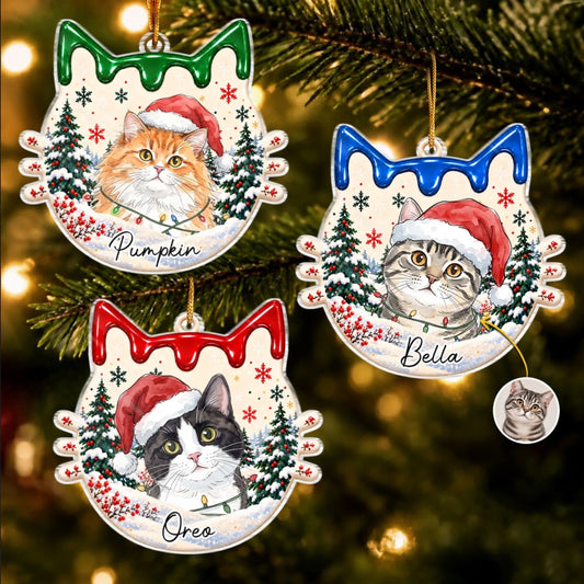 Custom Pet Photo Christmas Cat Name Gifts For Cat Lovers - Personalized Acrylic Ornament