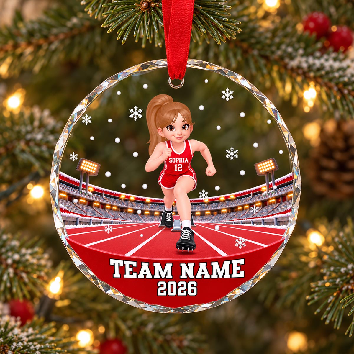 Track & Field Boy & Girl 2D Flat - Personalized Glass Ornament - Christmas - Custom Sports Keepsake Gift for Kids & Teens