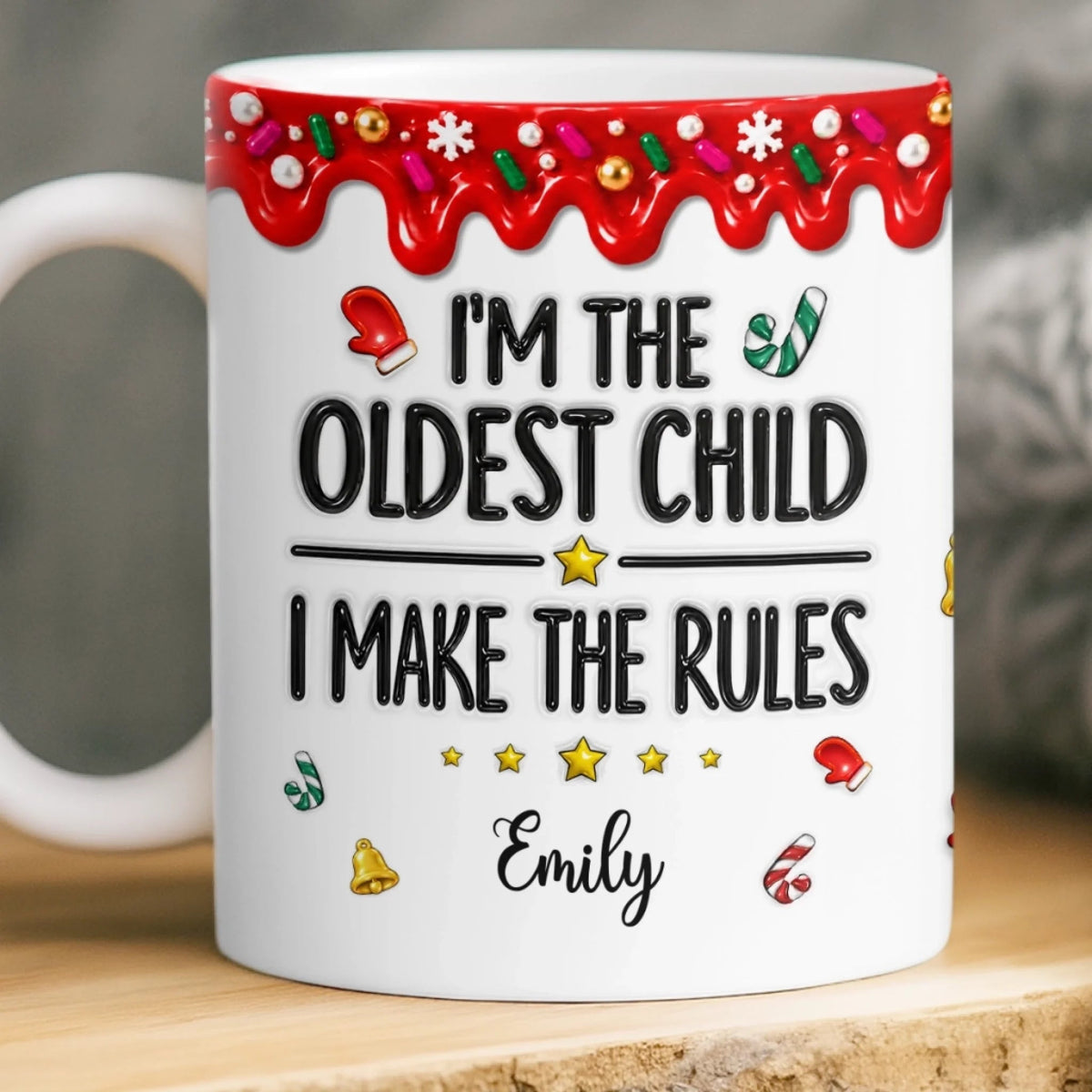Custom Name Oldest Child Makes the Rules Christmas Gifts - Personalized Mug