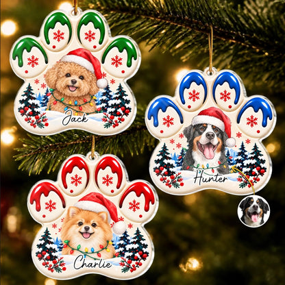 Custom Pet Photo Christmas Paw Gifts For Dog And Cat Lovers - Personalized Acrylic Ornament