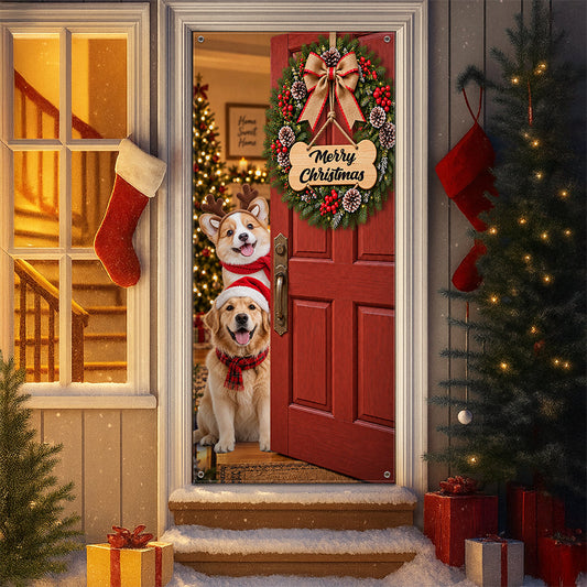 Custom Dog Photo Merry Christmas Home Decor Door Cover CH07 180608