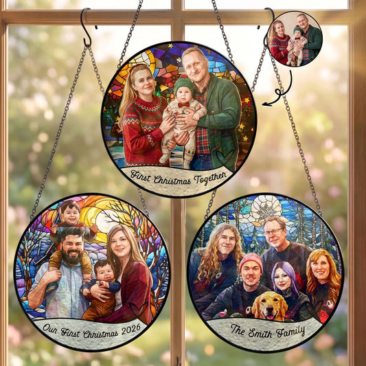 Personalized Photo Stained Glass Suncatcher – Custom Christmas Window Hanging, Unique Keepsake Gift for Couple, Family & Friends