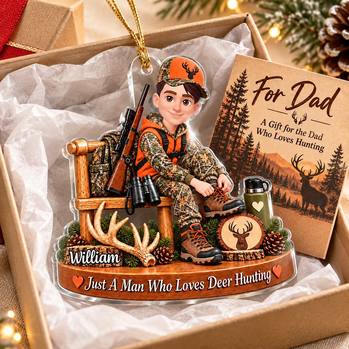 Just A Man Who Loves Deer Hunting - Personalized Acrylic Ornament - Christmas Gift for Husband, Dad, Grandpa