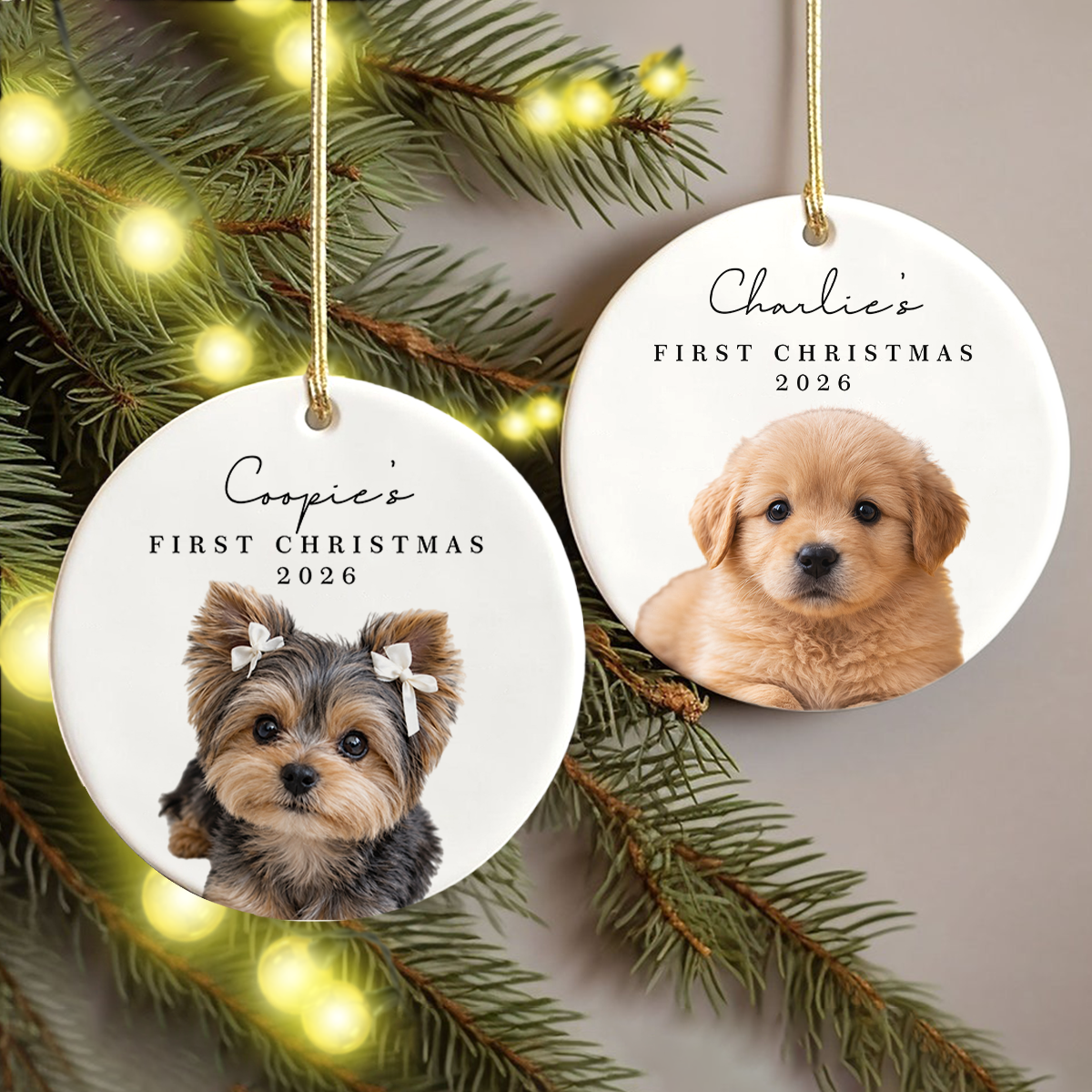 Custom Dog Photo & Name First Christmas Ceramic Ornament HO82 903980