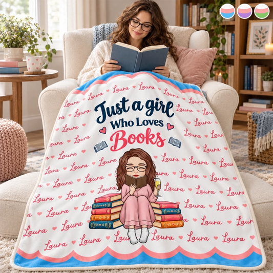 Custom Name Just A Girl Who Loves Books Gifts for Women - Personalized Blanket