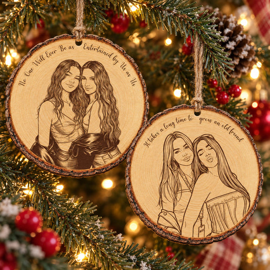 Custom Portrait Art Printed Wood Slice - Friendship Thank You Gifts - Personalized Ornament