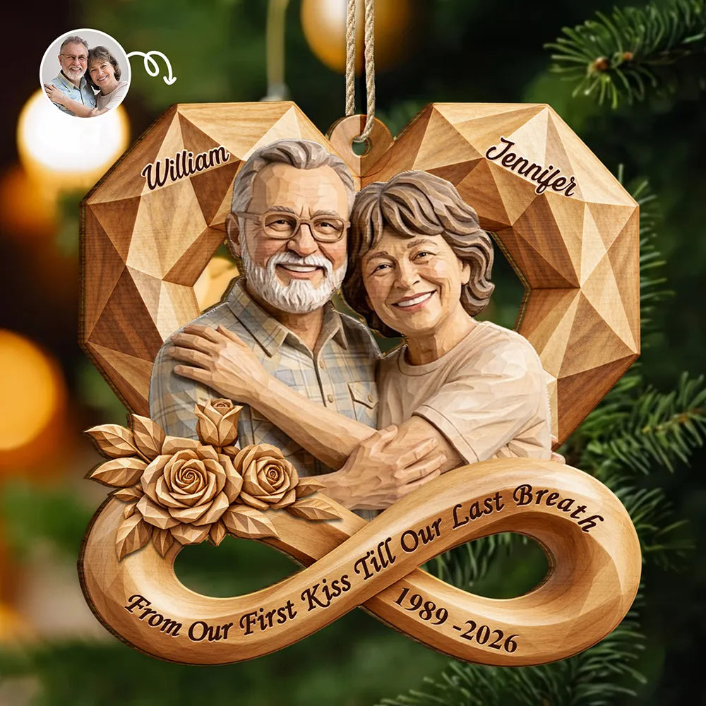 Anniversary Gift For Couples - Personalized Custom Photo Infinity Rose Heart Wooden Ornament