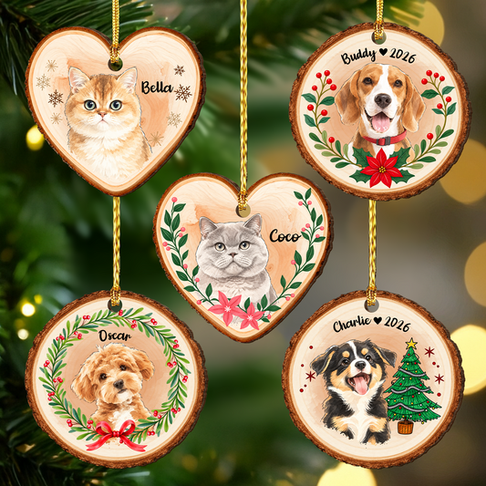 Custom Photo Watercolor Pet Portrait Memorial Wood Ornament Christmas Tree Decor HA75 919532