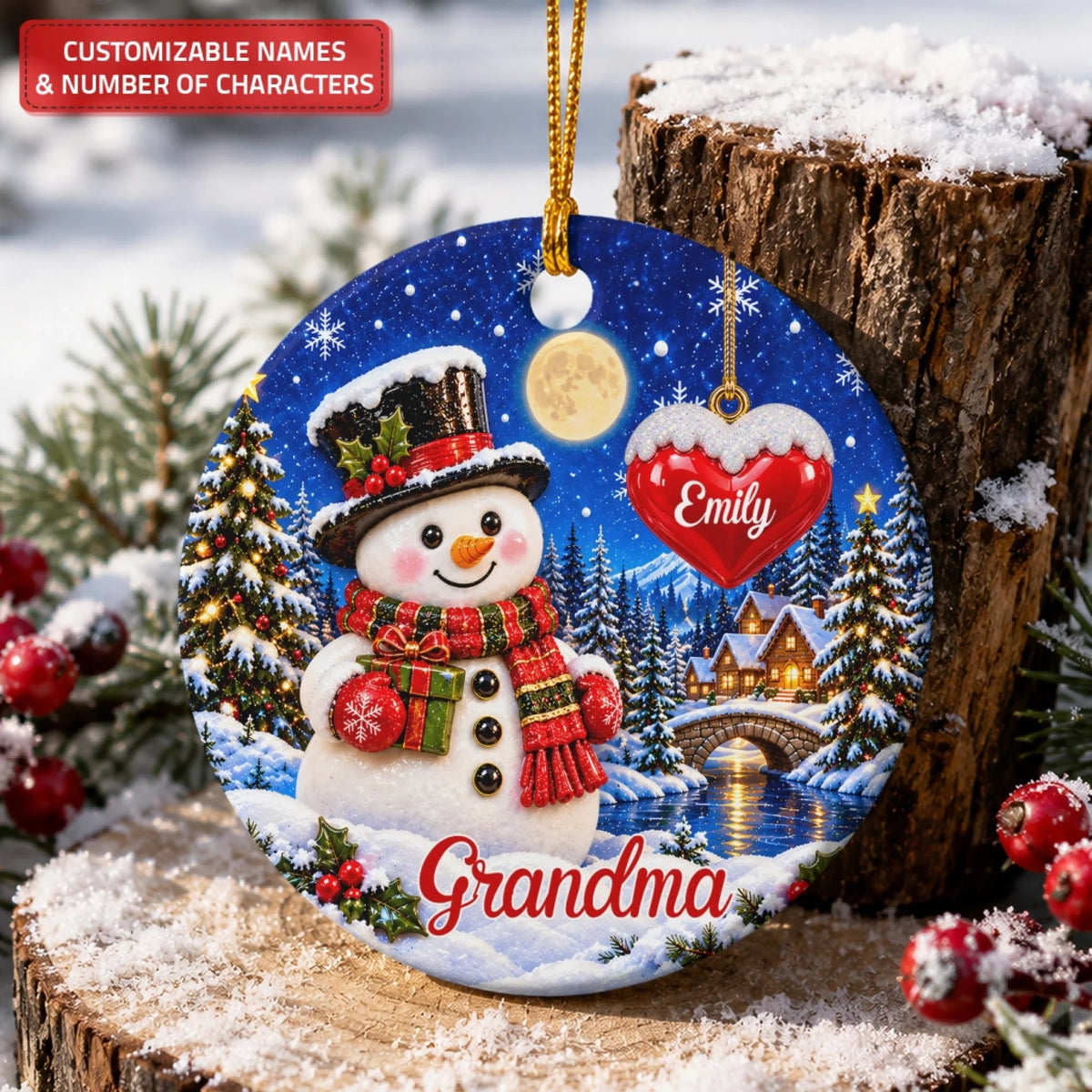 Christmas Snowman - Ceramic Ornament - Christmas Gift For Grandma, Family
