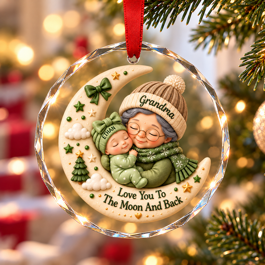 First Christmas as Grandma Love to the Moon and Back - Personalized Glass Ornament - Christmas Gift for Grandma