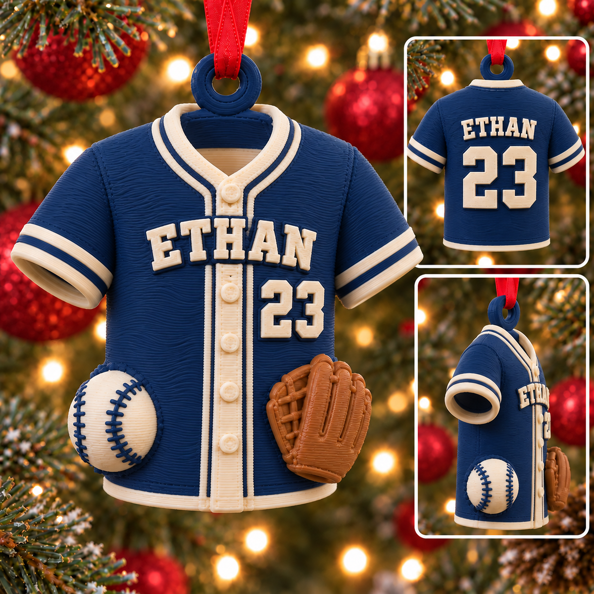 Personalized Baseball Jersey Ornament, 3D Printed Custom Name and Number