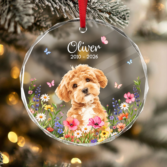 Custom Dog Photo & Name Keepsake Memorial Glass Ornament HO82 903978