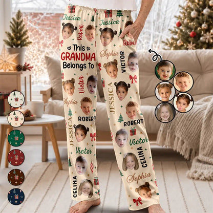 Christmas Gift For Grandma Nana - Personalized Custom Photo Grandkids Name Pajama Pants