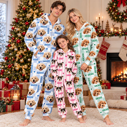 Custom Dog Photo And Name Onesie Pajamas Christmas Holiday Gift For Pet Lovers CH07 180722