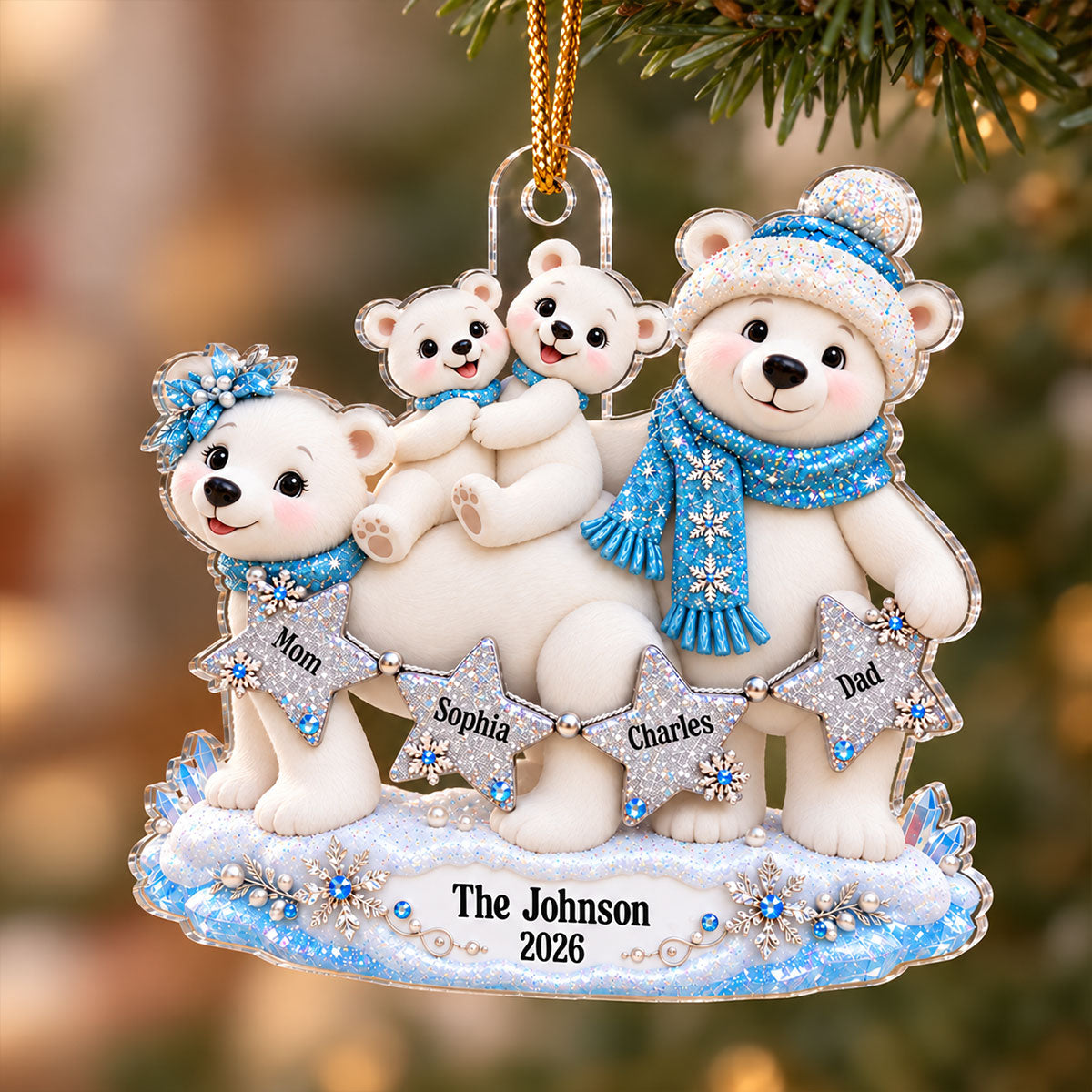 Cute Polar Bear Family 2D Flat - Personalized Acrylic Ornament - Christmas Family Keepsake