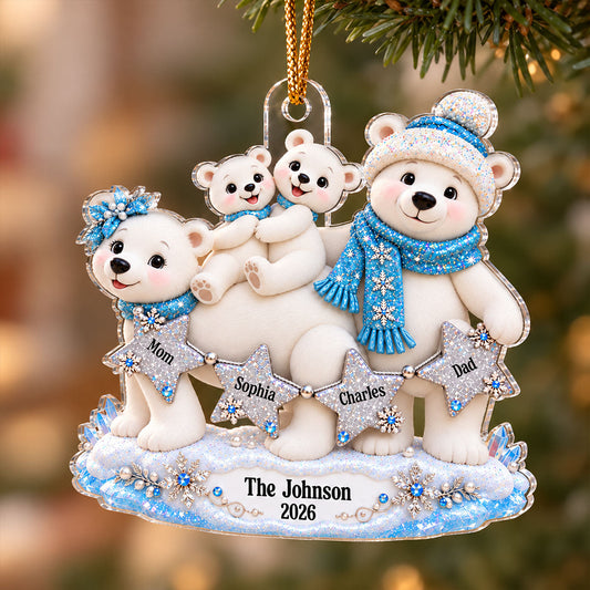 Cute Polar Bear Family 2D Flat - Personalized Acrylic Ornament - Christmas Family Keepsake