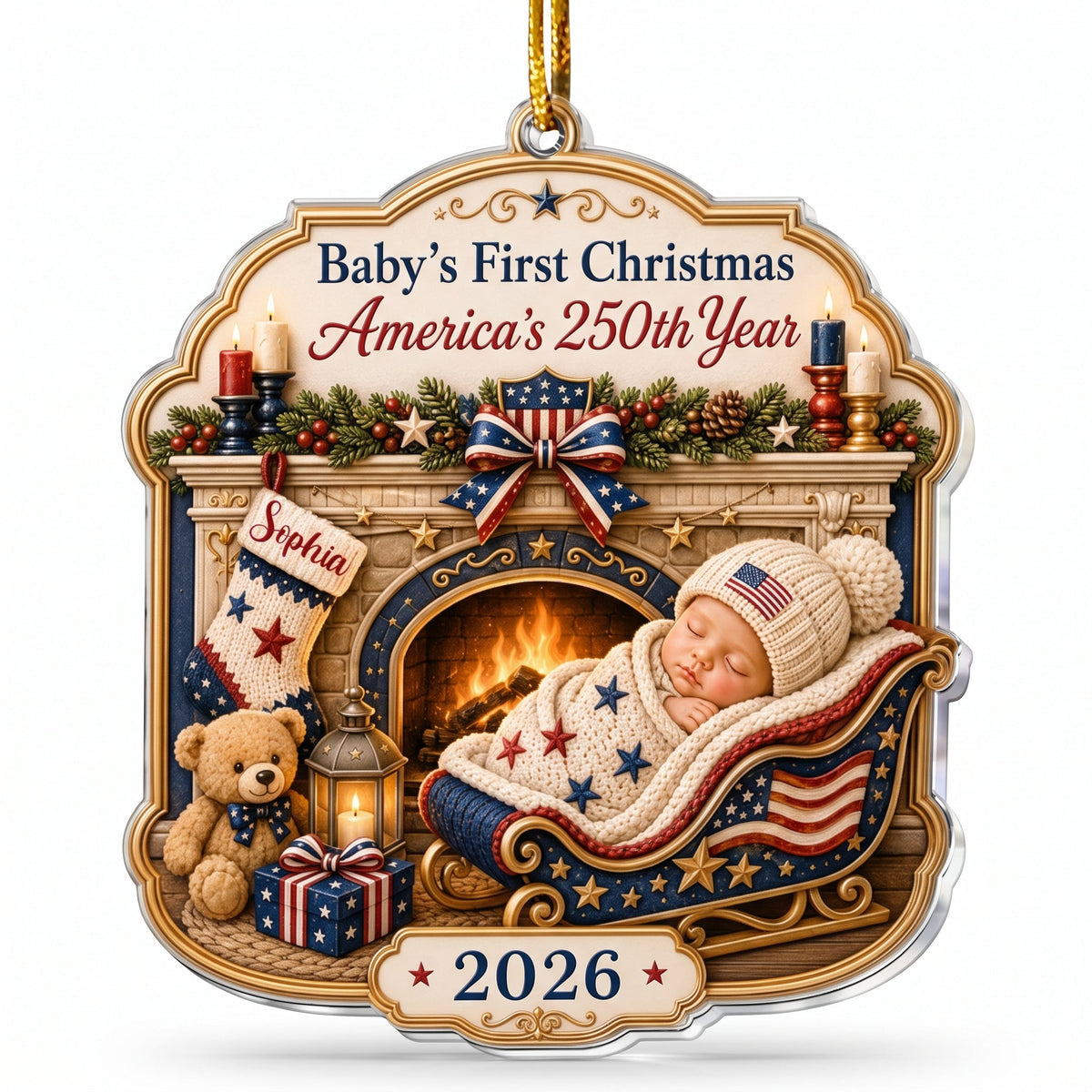 Baby's 1St Christmas America 250Th Anniversary - Personalized Ornament