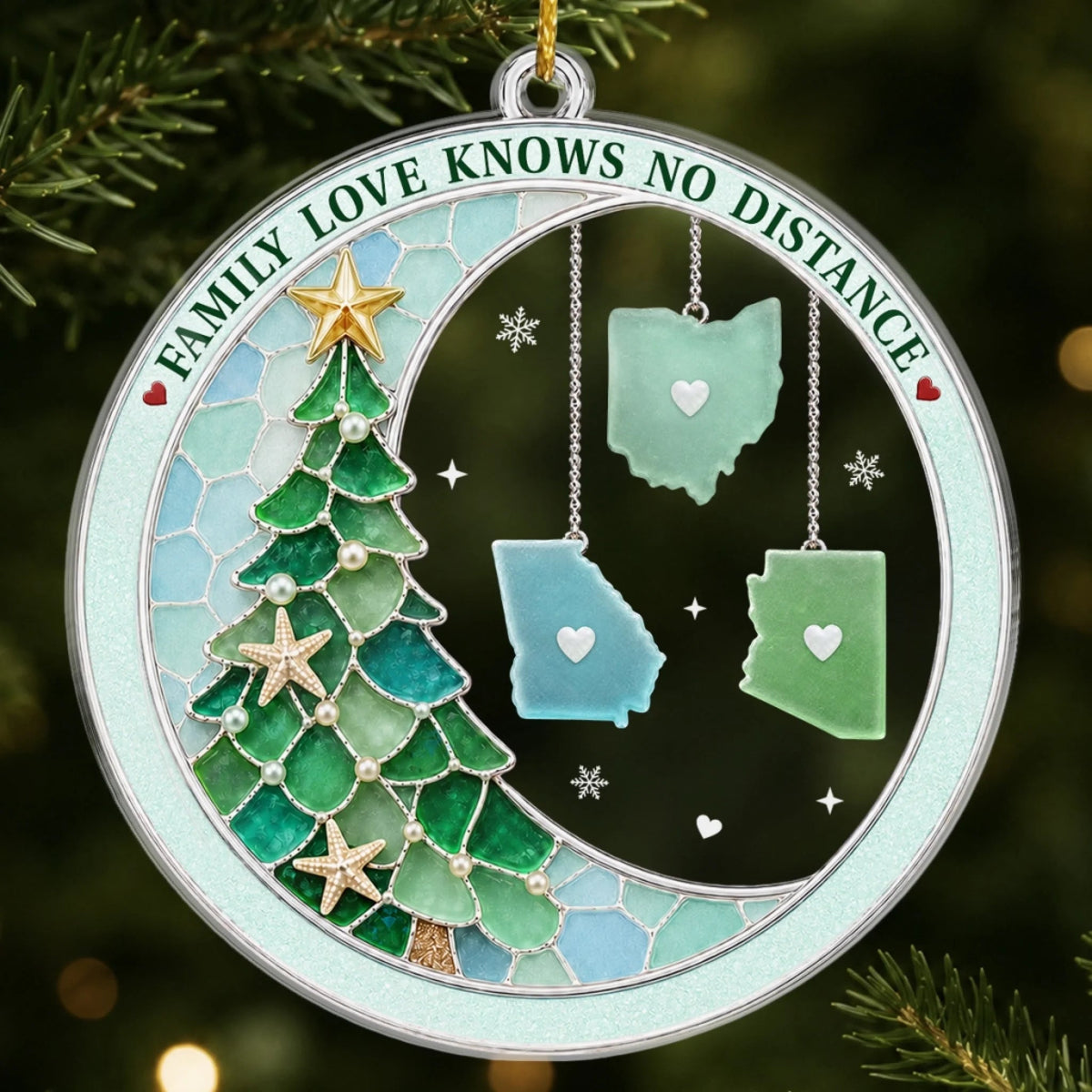 Custom Family Love Knows No Distance Christmas Gifts - Personalized State Acrylic Ornament