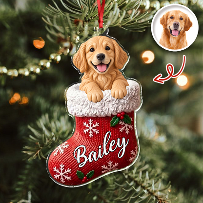 Personalized Pet Face Christmas Stocking Acrylic Ornament