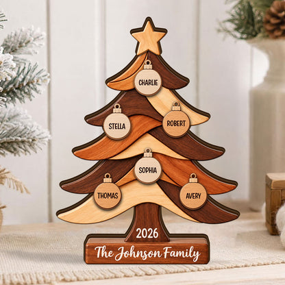 Custom Family Tree - Personalized Wooden Block Plaque - Christmas Keepsake, Christmas Gift For Family