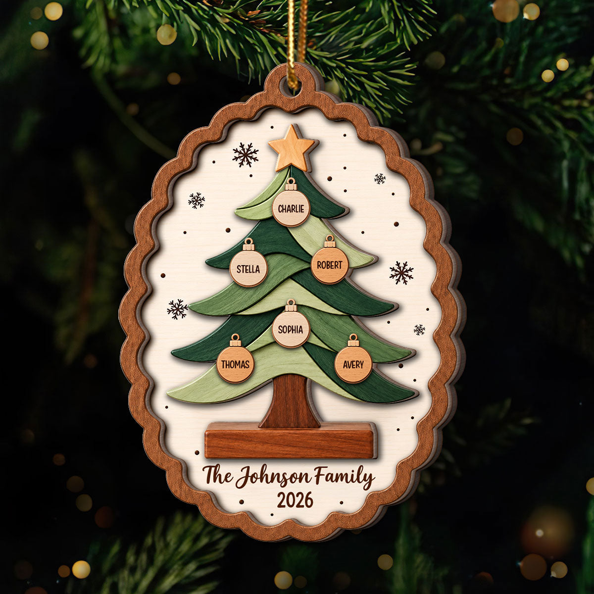 Custom Family Tree - Personalized 2-Layered Wooden Ornament - Christmas Keepsake, Christmas Gift For Family