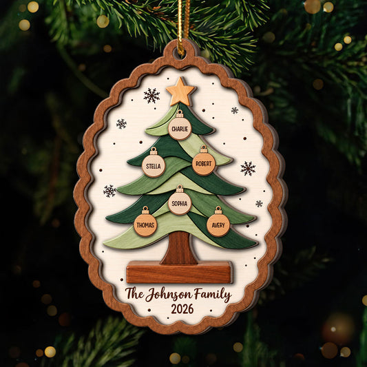 Custom Family Tree - Personalized 2-Layered Wooden Ornament - Christmas Keepsake, Christmas Gift For Family