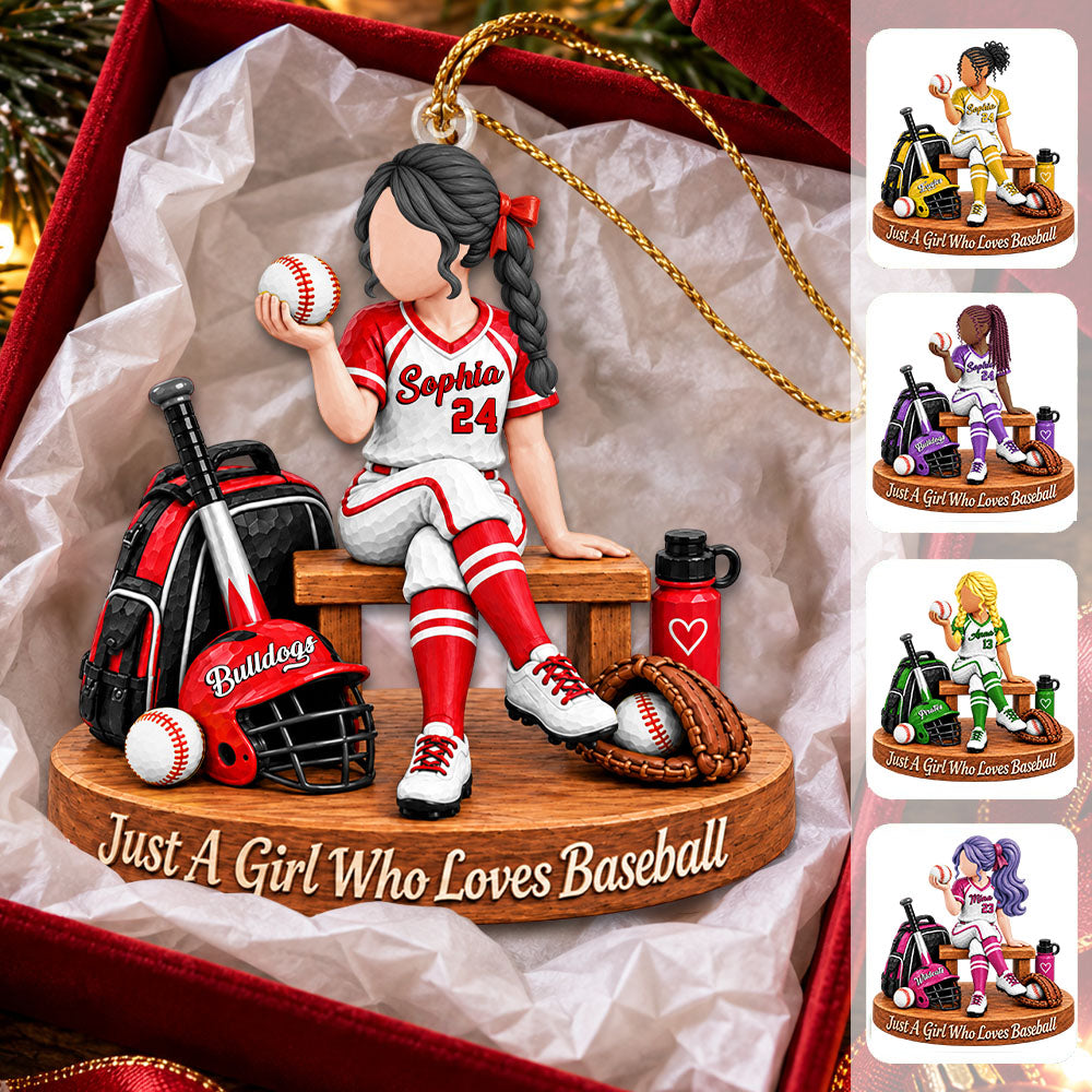 Just A Girl Who Loves Baseball, Personalized Baseball Ornament, Custom Player Name Gift, Gift For Baseball Players Baseball Lover MI209