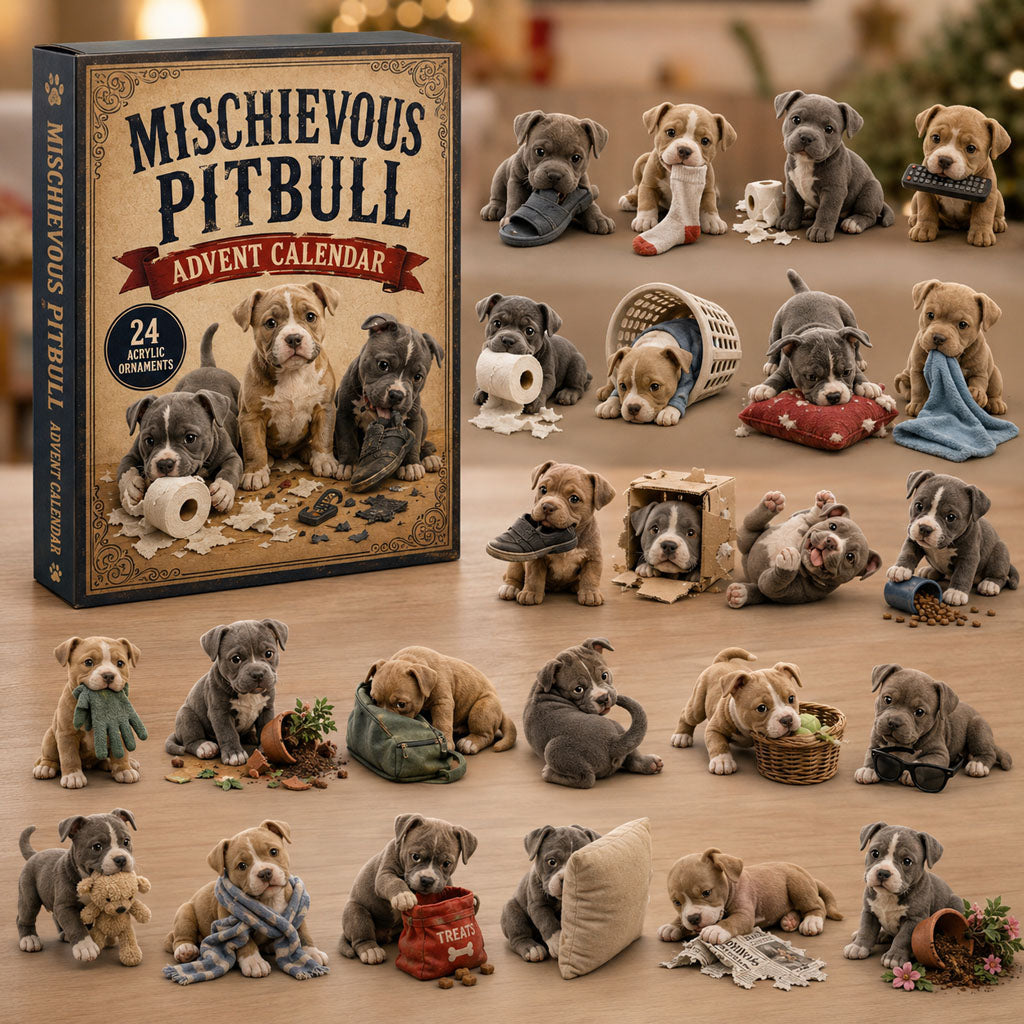 Mischievous Pitbull Advent Calendar 2026 - 24-Day Festive Countdown, Acrylic Charms Blind Box - Gift For Pitbull Lovers AC0TM277
