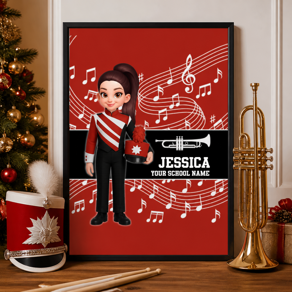 Custom Music Marching Band, Orchestra, Personalized Name, Color, School, Instrument, Trumpet, Clarinet, Tuba, Violine - Personalized Poster - Christmas Gift For Son, Grandson, Daughter, Granddaughter