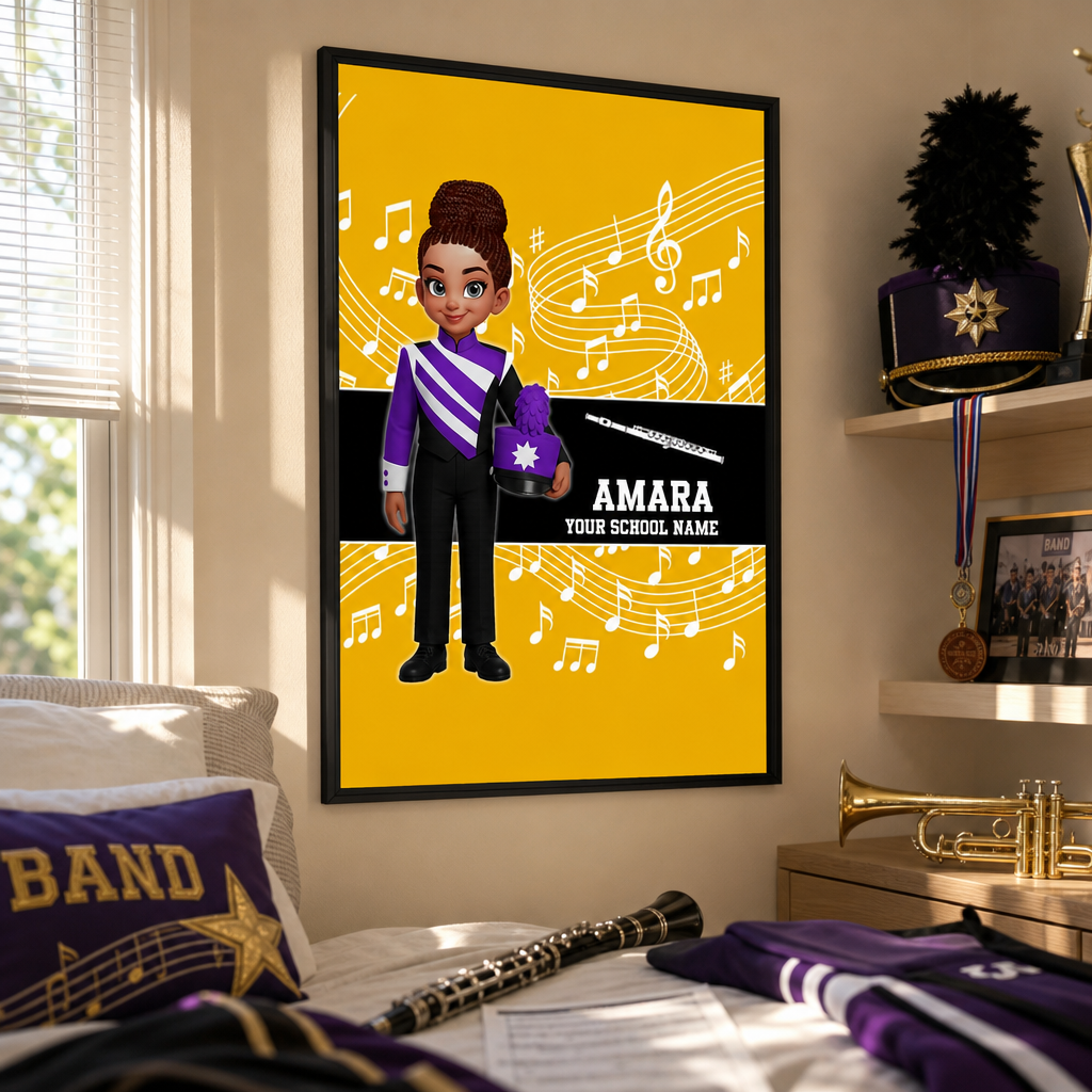 Custom Music Marching Band, Orchestra, Personalized Name, Color, School, Instrument, Trumpet, Clarinet, Tuba, Violine - Personalized Poster - Christmas Gift For Son, Grandson, Daughter, Granddaughter