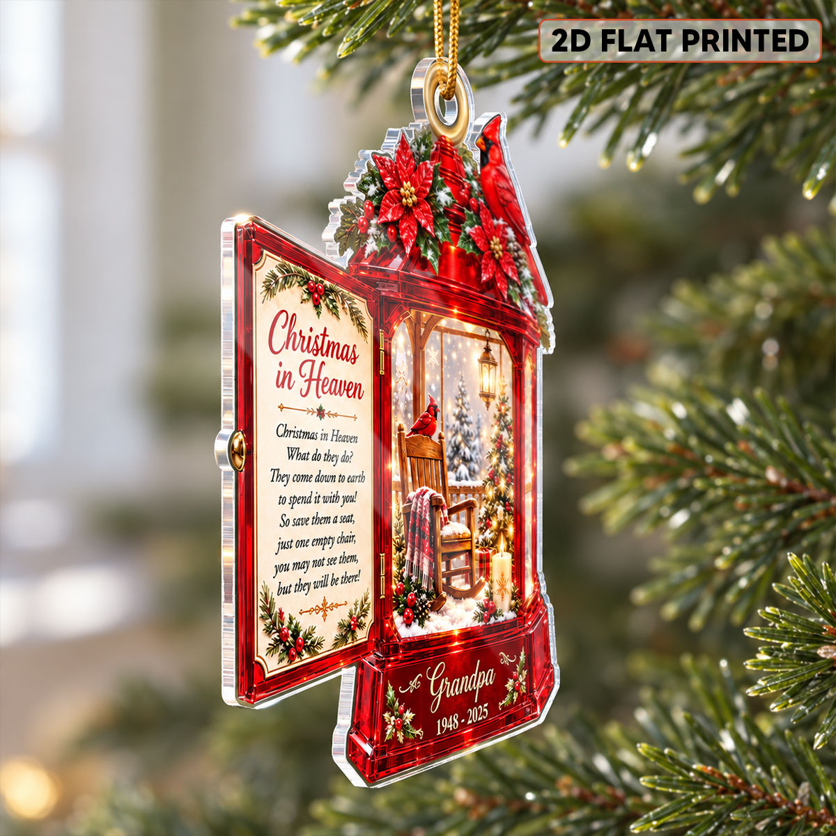 Christmas In Heaven Memorial Cardinal Lantern 2D Flat Printed - Personalized Acrylic Ornament - Christmas Memorial Keepsake For Family