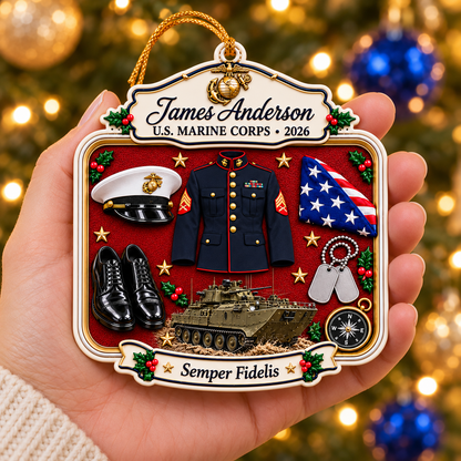 Personalized 3D Raised Acrylic US MARINE CORPS Custom Name Ornament