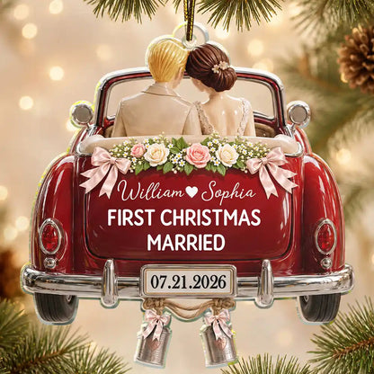 First Christmas As Mr. & Mrs. Wedding Car - Personalized Custom Shaped Acrylic Ornament