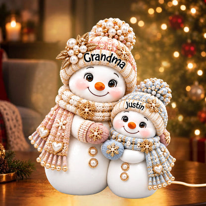 Luxury Pearl Snowman Family - Custom Shape Light Box - Christmas Gift for Grandma, Family