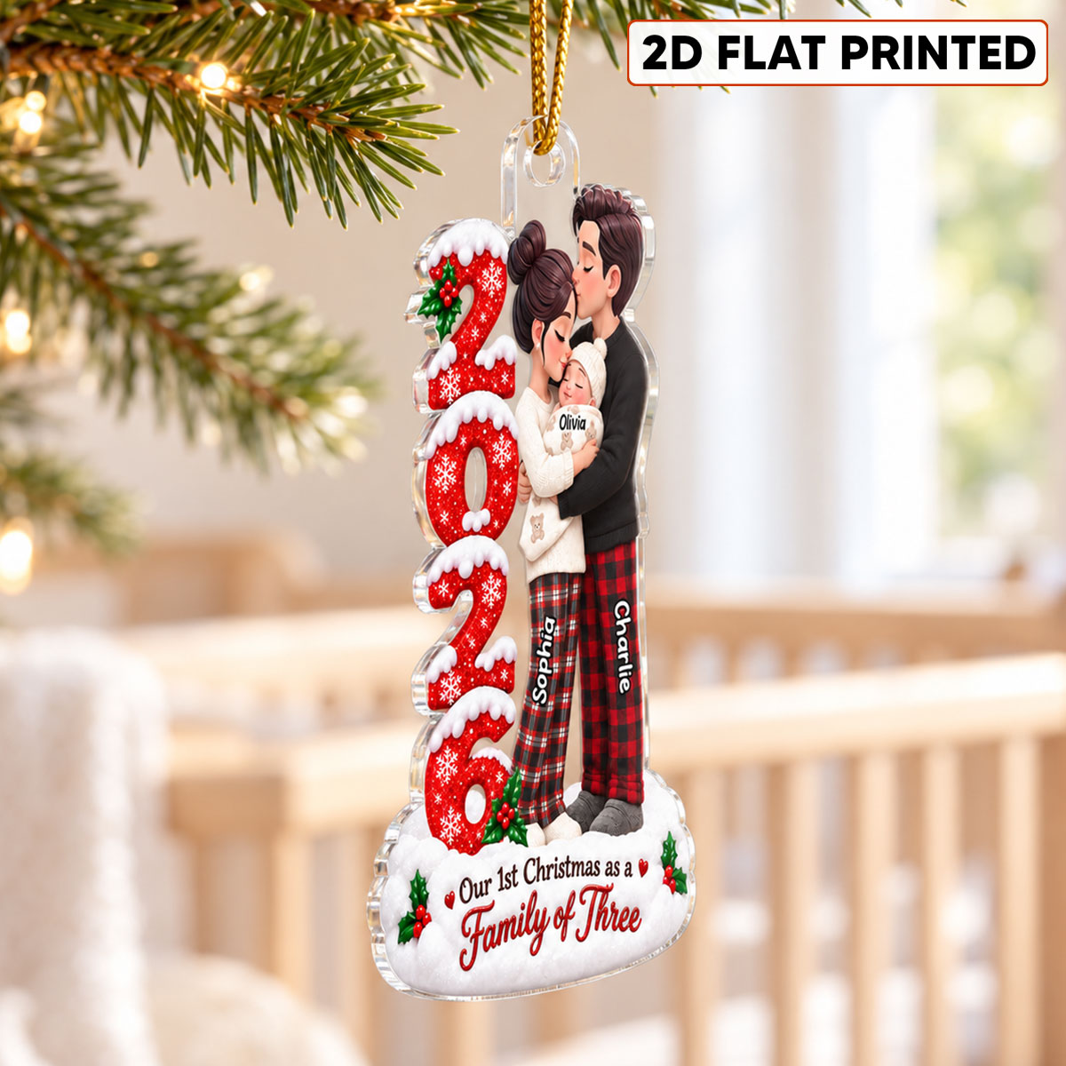 2026 Family of Three - Personalized Acrylic Ornament - Baby's First Christmas Keepsake, Christmas Gift for New Mom, New Dad & First-Time Parents.