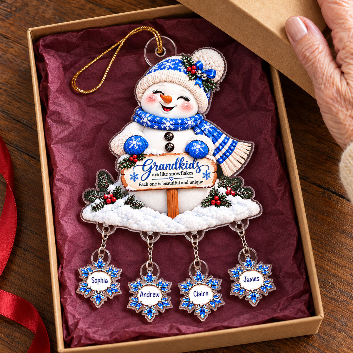 Grandkids Are Snowflakes Grandma Snowman - Personalized Acrylic Ornament With Hanging Pieces - Christmas gift for Grandma