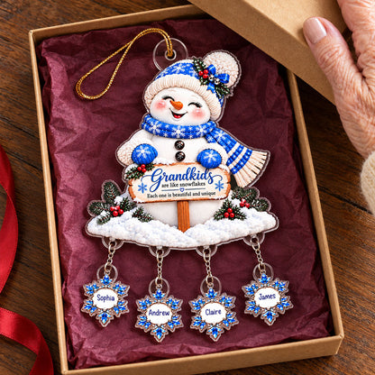 Grandkids Are Snowflakes Grandma Snowman - Personalized Acrylic Ornament With Hanging Pieces - Christmas gift for Grandma
