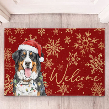 Custom Pet Portrait Watercolor Art Snowflake Christmas - Personalized Doormat