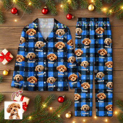 Vtc Custom Dog Photo Name Christmas Light Snow Pajamas Ch07 899594
